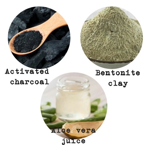 Activated Charcoal+Bentonite Clay+Aloe Vera Juice+DIY Face masks+Pimples+clear skin